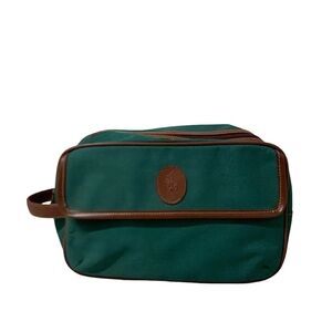 Ralph Lauren Teal Canvas Toiletry Bag with Brown Trim